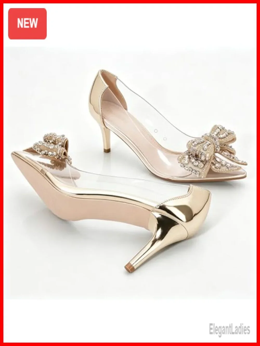Crystal Bow Pointed Toe Clear Heels, 2.5-inch Kitten Heel, Cushioned Comfort,